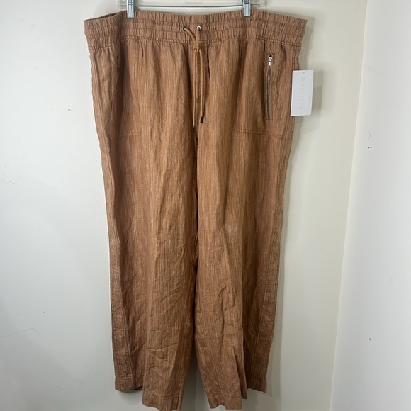 NWT Athleta Cabo Linen Textured Wide Leg Pant, Rain Dance Light Brown SIZE 24 - Picture 3 of 13